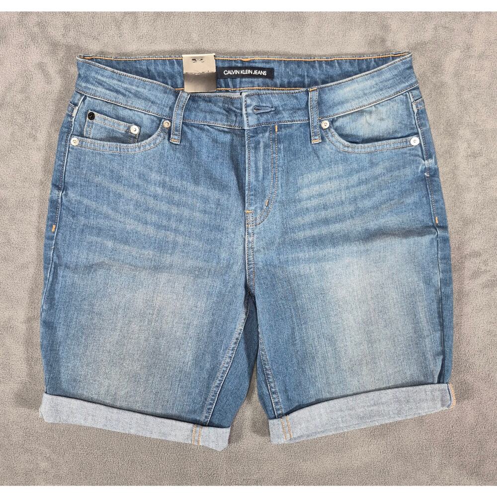 Calvin Klein Jeans Women’s Denim Bermuda Shorts Size 8 Blue Stretch NWT